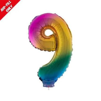 Balloon on Stick - 16" Rainbow Number 9 Party Expo