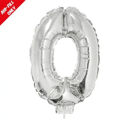 Balloon on Stick - 16" Silver Number 0 Party Expo