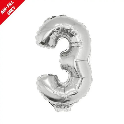 Balloon on Stick - 16" Silver Number 3 Party Expo