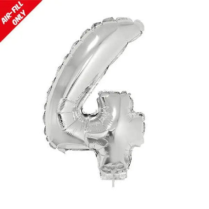 Balloon on Stick - 16" Silver Number 4 Party Expo
