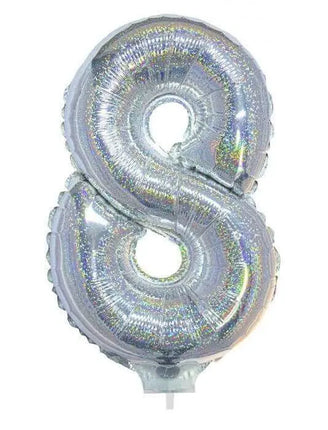 Balloon on Stick - 16" Silver Number 8 - Holographic Party Expo