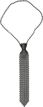 Beaded Tie Necklace - Black - Party Expo
