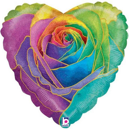 Betallic - 18" Rainbow Rose Heart Holographic Mylar Balloon #33