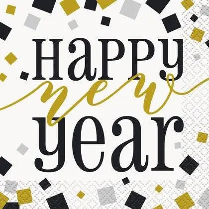 Black/ Gold/Silver New Year Beverage Napkin - Party Expo