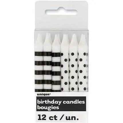 Black Stripes & Dots Birthday Candles (12ct) - Party Expo