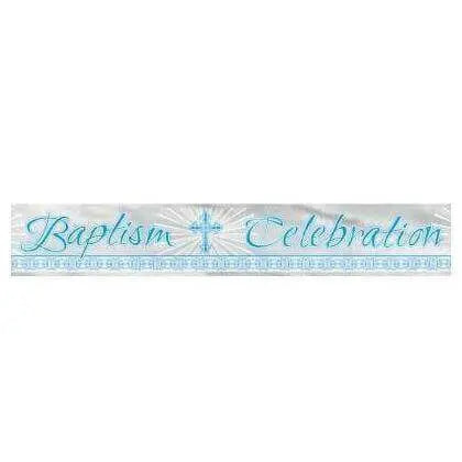 Blue Radiant Cross Baptism Banner - Party Expo