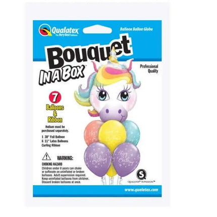 Qualatex - "Bouquet In A Box" Happy Birthday Unicorn Mylar & Latex Balloons (7ct) Party Expo