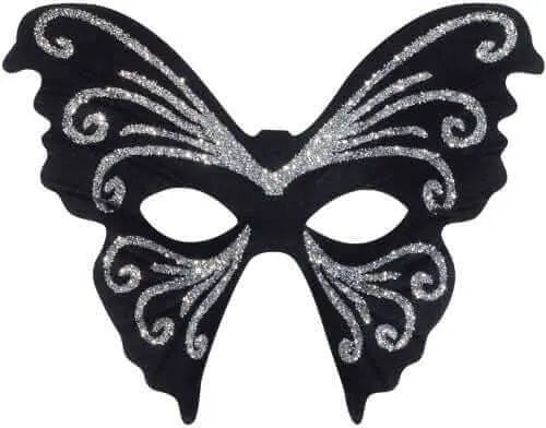 Butterfly Masquerade Half Mask - Black & Silver - Party Expo