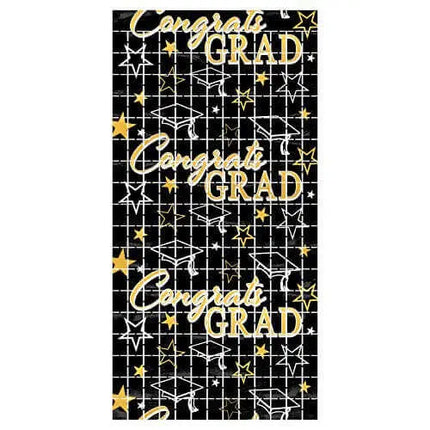Congrats Grad Metallic Plastic Square Fringed Photo Backdrop Curtain (78"x38.25") Party Expo