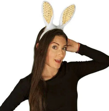 Easter Bunny Ears with Sequins Headband - White - Party Expo