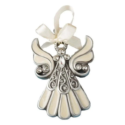 FashionCraft Shimmering Ivory-Inlaid Enamel Angel Ornament in Gift-Box - Party Expo