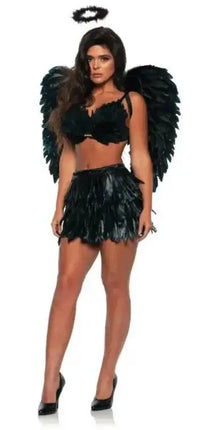 Feather Mini Skirt Two Piece Set - Black (Small/Medium) - Party Expo