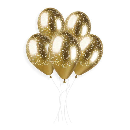 Gemar - 13' Filigree Shiny Gold Latex Balloons #625 (25pcs) - Party Expo