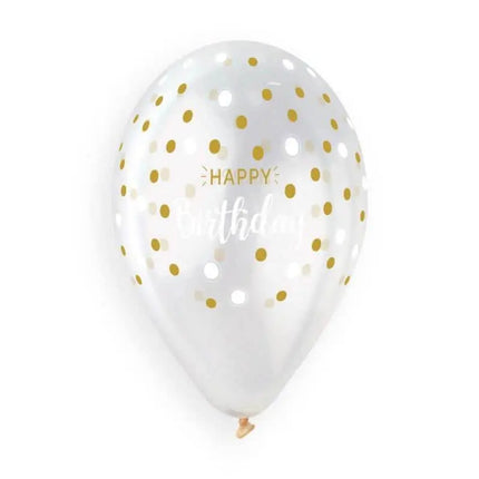 Gemar - 13' Happy Birthday & Golden Dots Crystal Latex Balloons #1041 (50pcs) - Party Expo
