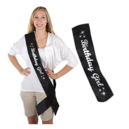 Glittered Birthday Girl Satin Sash - Party Expo