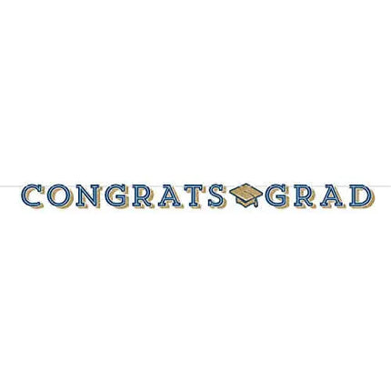 Glittering Grad Congrats Grad Banner - Gold, Navy, and White (6"x96") Party Expo