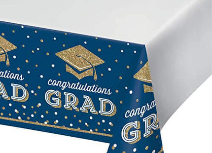 Glittering Grad Tablecover - Gold, Navy, and White (54"x102") - SKU:356142 - UPC:039938865177 - Party Expo