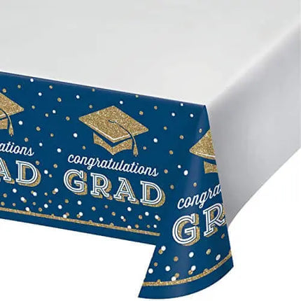 Glittering Grad Tablecover - Gold, Navy, and White (54"x102") Party Expo