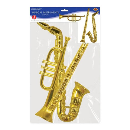 Gold Plastic Musical Instrument Party Decoration (3pcs) - Party Expo