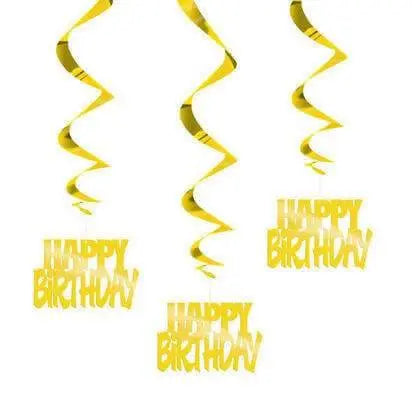 Happy Birthday Gold Hanging Decorations (3ct) - Party Expo