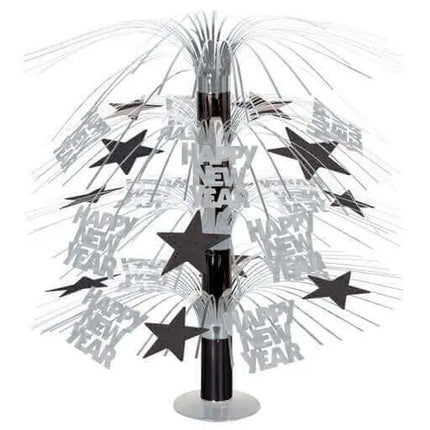 Happy New Year Cascade Centerpiece (Black And Silver) - Party Expo