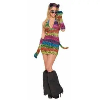 Long Rainbow Leopard Print Gloves - Party Expo
