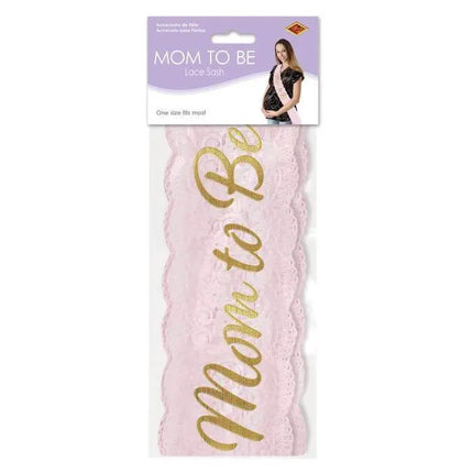 Mom To Be Lace Sash (Pink) - Party Expo