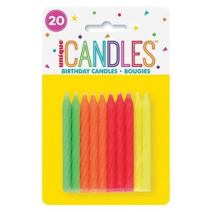 Multicolor Neon Birthday Candles (20ct) - Party Expo