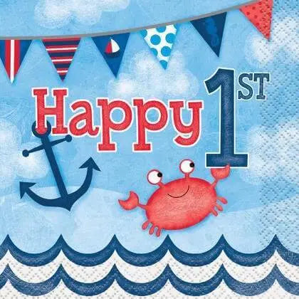 Nautical 1st Birthday Beverage Napkins (16ct) - Party Expo