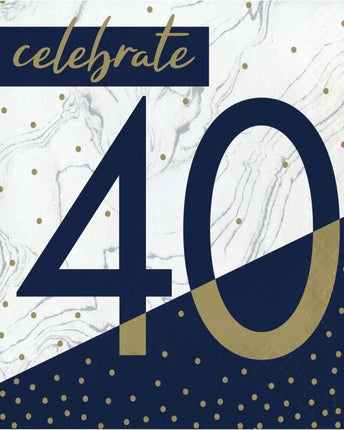 Navy & Gold Milestone 40th Birthday Lunch Napkins (16ct) - Party Expo