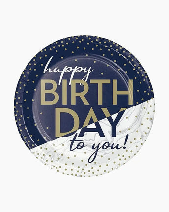 Navy & Gold Milestone Happy Birthday 7" Plate Party Expo