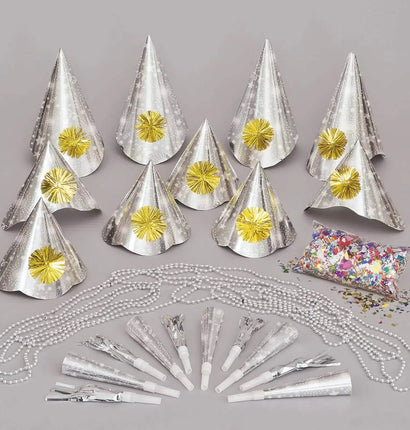 New Year's Eve Party Accessories Kit for 10 Guests - Silver - Party Expo