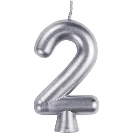 Number '2' Cake Candle - Silver - Party Expo