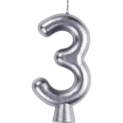 Number '3' Cake Candle - Silver - Party Expo