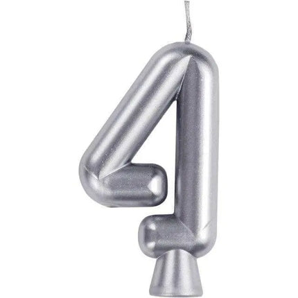 Number '4' Cake Candle - Silver - Party Expo