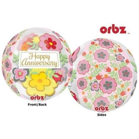 16" Flowery Anniversary Orbz Balloon - SKU:73222 - UPC:026635306874 - Party Expo