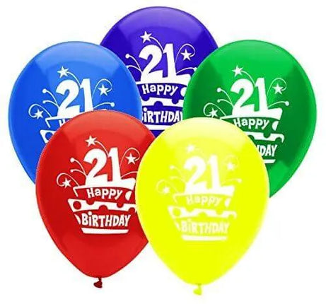 PartyMate - 12" Happy 21st Birthday Cake Latex Balloons - Multicolor (8ct) Party Expo