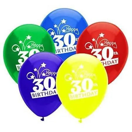 PartyMate - 12" Happy 30th Birthday Shooting Stars Latex Balloons - Multicolor (8ct) Party Expo