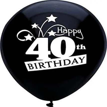 PartyMate - 12" Happy 40th Birthday Shooting Stars Latex Balloons - Black (8ct) Party Expo