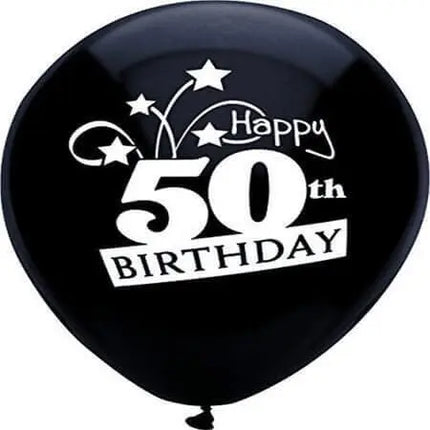 PartyMate - 12" Happy 50th Birthday Shooting Stars Latex Balloons - Black (8ct) Party Expo