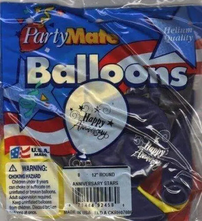 PartyMate - 12" Happy Anniversary Shooting Stars Latex Balloons (8ct) Party Expo
