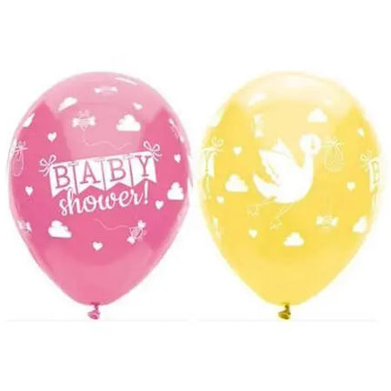 PartyMate - 12" Pastel Baby Shower Stork Latex Balloons - Multicolor (6ct) Party Expo