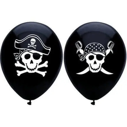 PartyMate - 12" Pirates Latex Balloons - Black (8ct) Party Expo