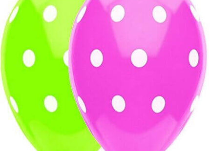 PartyMate - 12" Printed Dots Latex Balloons - Multicolors (6ct) - SKU:39357 - UPC:071444393577 - Party Expo