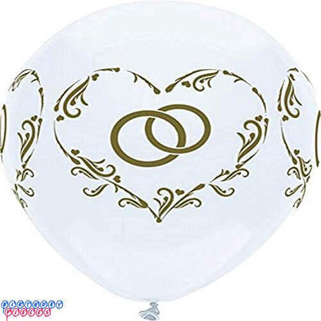 PartyMate - 12" Silk Wight Interlocked Wedding Rings Latex Balloons (6ct) - SKU:47368 - UPC:071444473682 - Party Expo