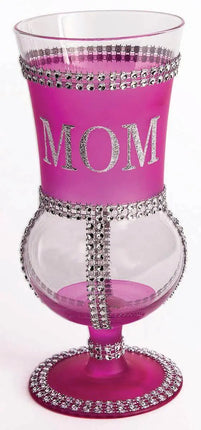Pink Glass Goblet with Silver Mom - Party Expo