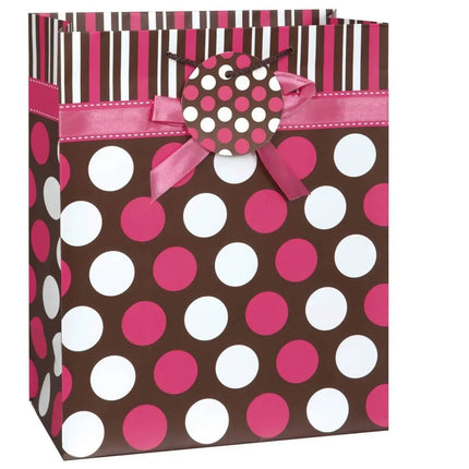 Pink Polka Dot Bow Gift Bag - Party Expo