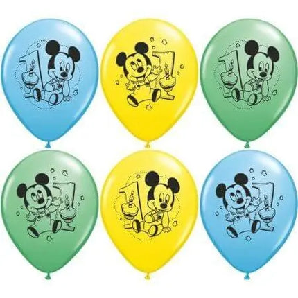 Pioneer - 12" Disney Mickey 1st Birthday Latex Balloons (6ct) Party Expo