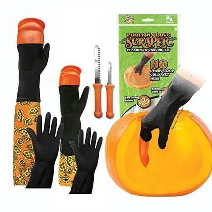 Pumpkin Glove Scraper Cleaning & Carving Kit - Adult & Kid - Party Expo