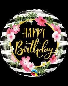 Qualatex - 18" Birthday Hibiscus Stripes Mylar Balloon #48 Party Expo